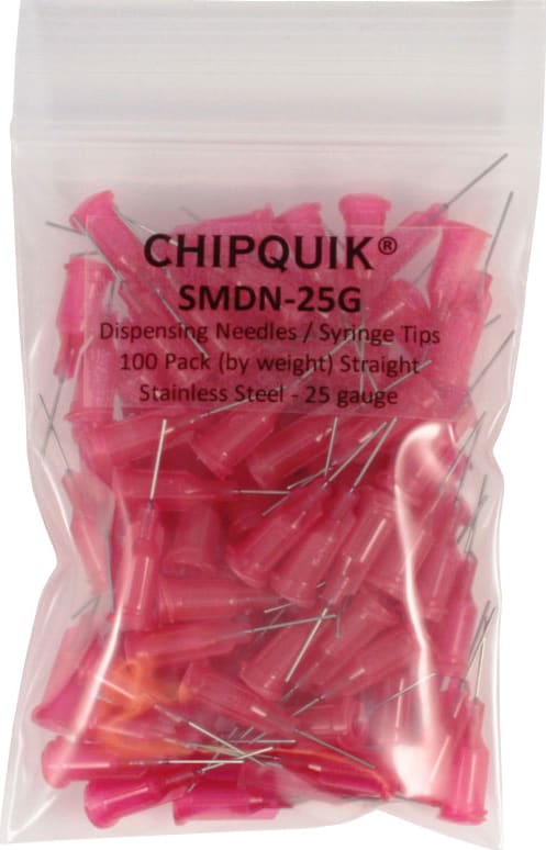 Chip Quik SMDN-25G Dispensing Needles/Syringe Tips, 100 Pack, 25 gauge