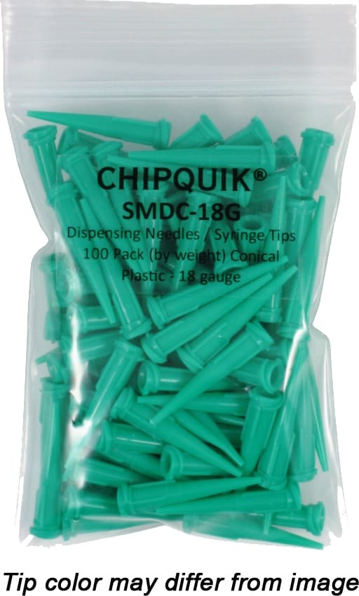 Chip QuikSMDC-18G  Dispensing Needles / Syringe Tips 100 Pack Conical Plastic - 18 Gauge Color Green