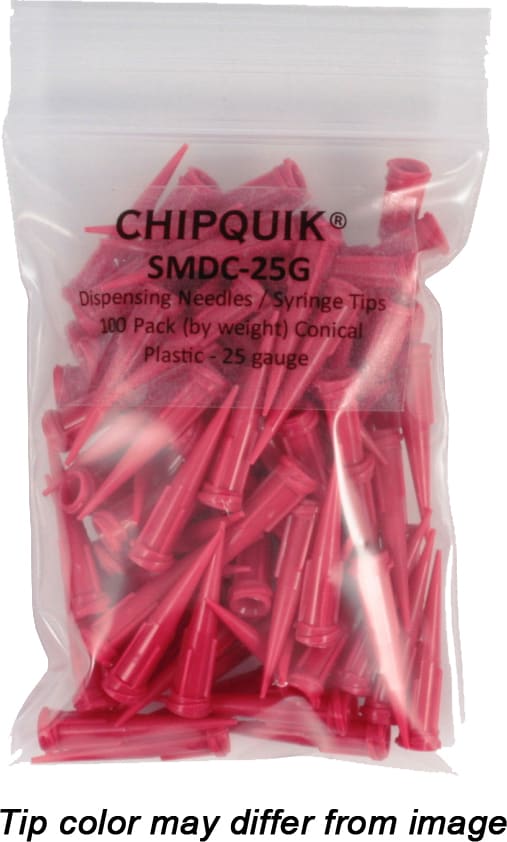 Chip QuikSMDC-25G Dispensing Needles / Syringe Tips 100 Pack Conical Plastic - 25 Gauge Color Red