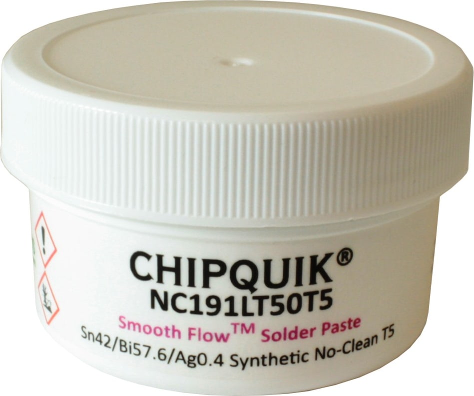 Chip Quik NC191LT50T5 - Smooth Flow Low Temp Solder Paste, Sn42/Bi57.6/Ag0.4, T5 (50g Jar)