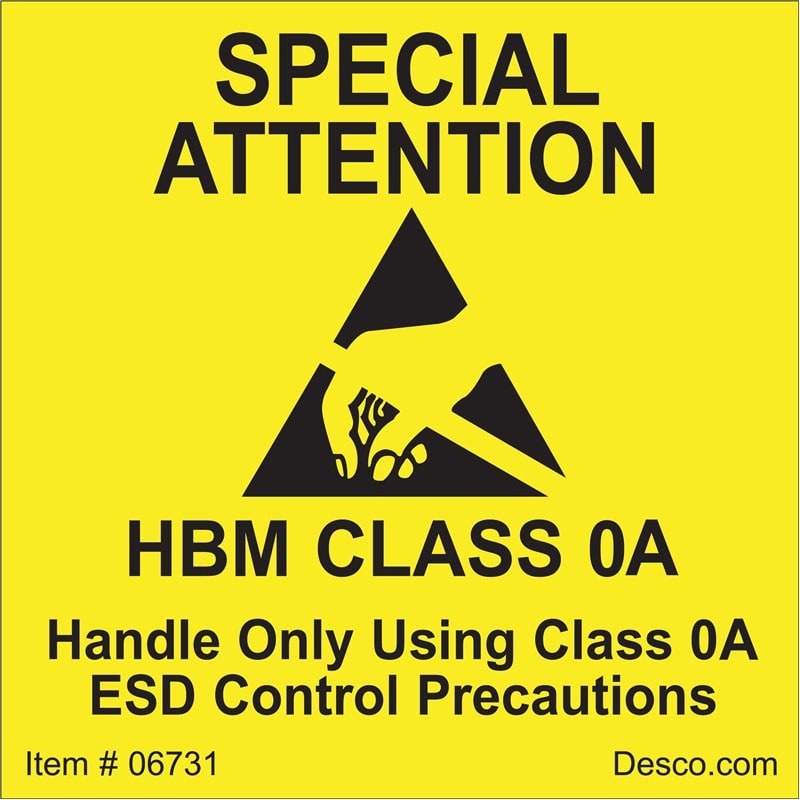 Desco 06731 - Class 0A Label, Permanent Adhesive