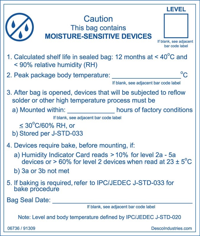 Desco 06736 - Moisture Barrier Bag Label