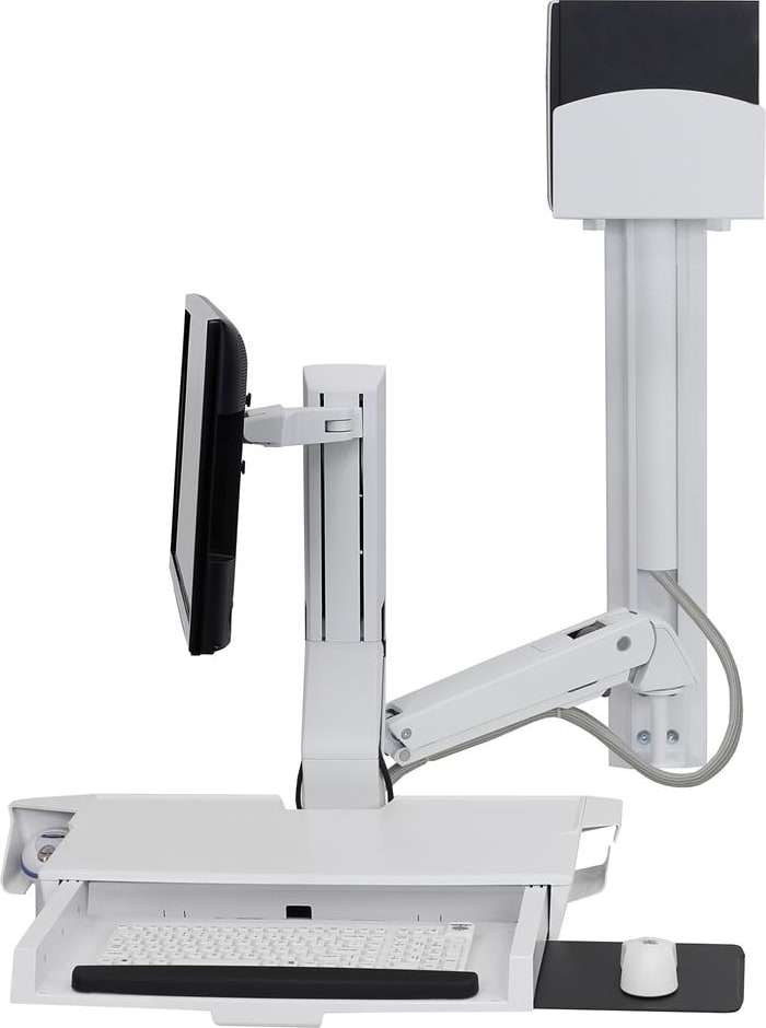 Ergotron SV Combo System with Worksurface and Pan, Small CPU Holder (White)