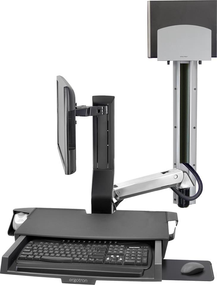 Ergotron SV Combo System with Worksurface and Pan, Medium CPU Holder (Aluminum)