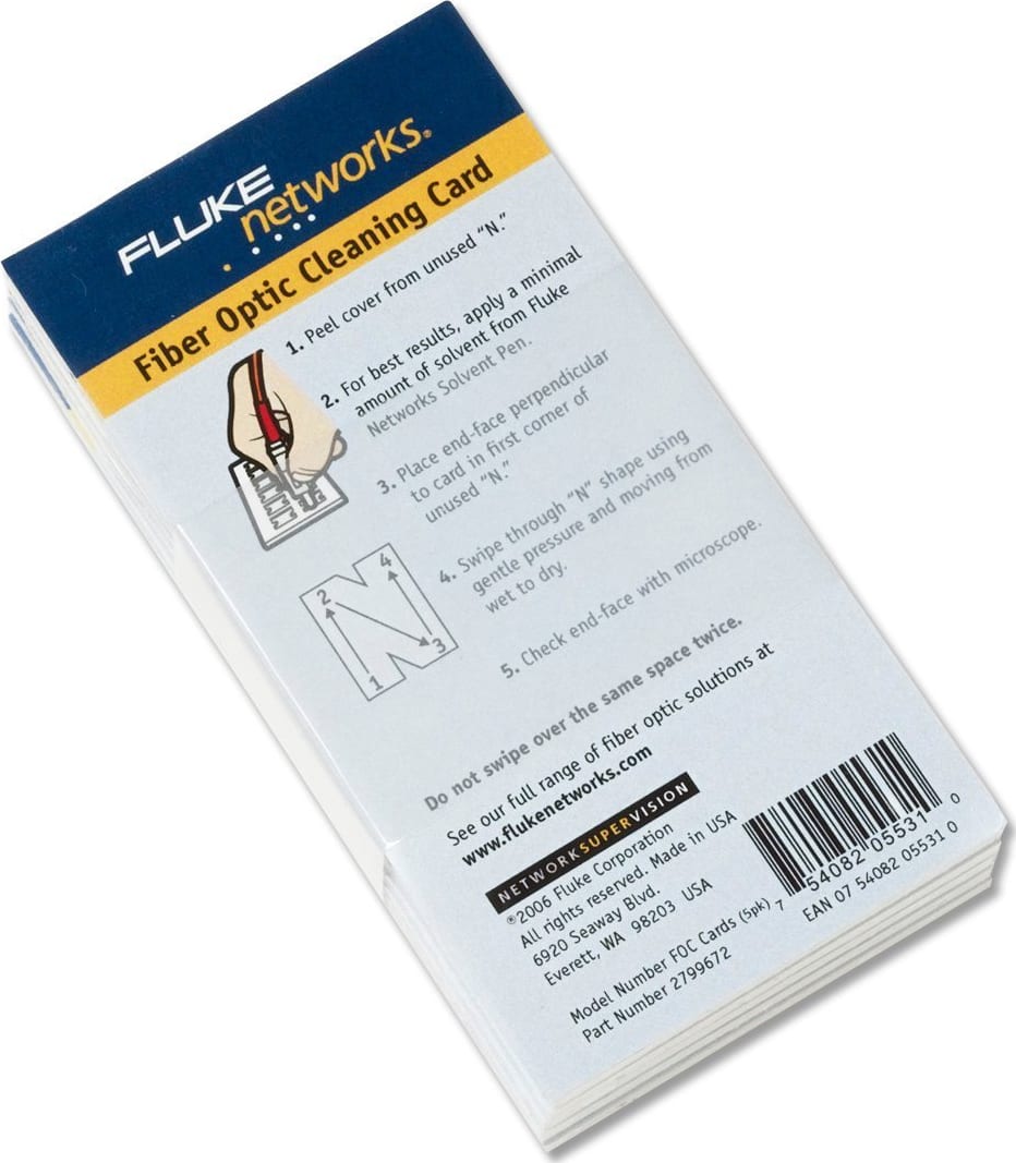 Fluke Networks NFC-CARDS-5PK Fiber Optic Cleaning Cards (Pack of 5)