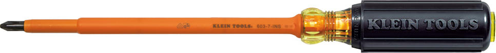 Klein Tools 6037INS 7" Round-Shank Screwdriver, Insulated, 2 Phillips Tip