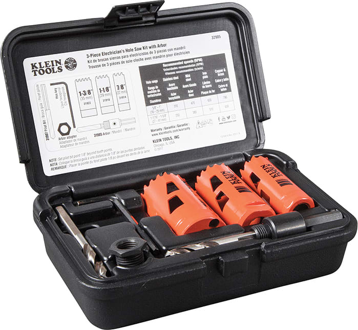 Klein 32905 Electrician's Hole Saw Kit with Arbor 3-Piece