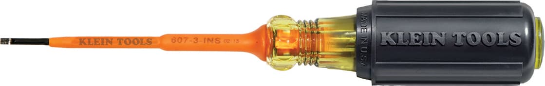 Klein Tools 607-3-INS Screwdriver, 3" Shank, 3/32" Cabinet Tip, Insulated