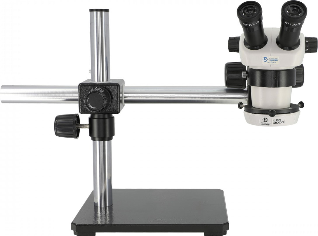 LX Microscopes by Unitron 230-LED3000 - Binocular Stereo Microscope with Single Arm Boom Stand and LED3000