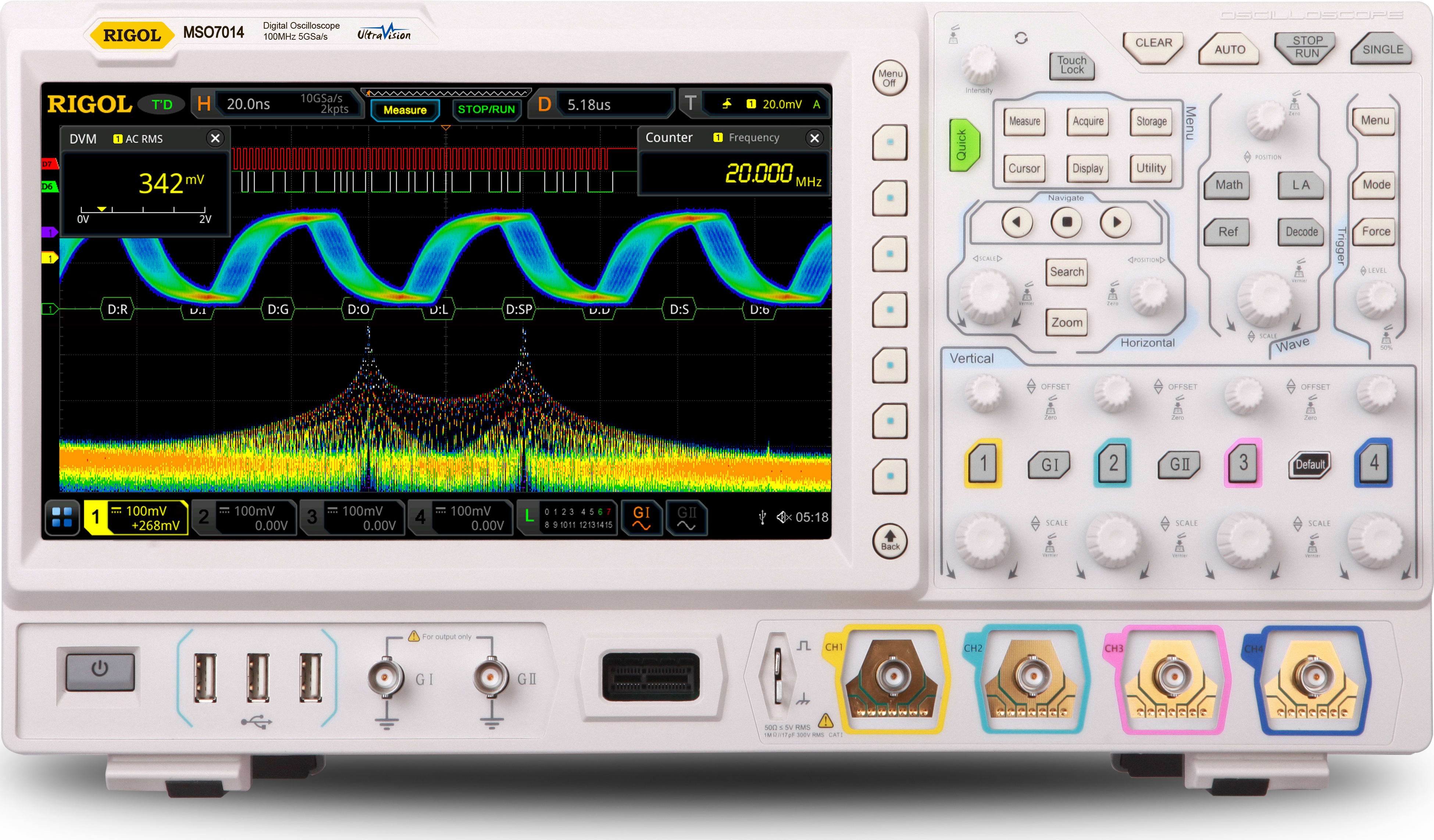 Msoxxx - Rigol MSO7014 - 100MHz MSO with 4 Analog and 16 Digital Channels, 10GS/s  Sampling | TEquipment