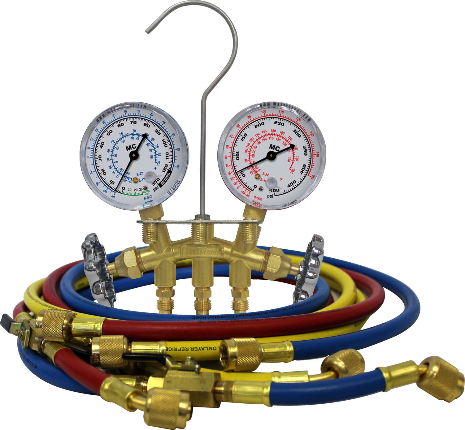 Mastercool 32661 - R12, R22, R502 2-Way Brass Manifold Gauge Set
