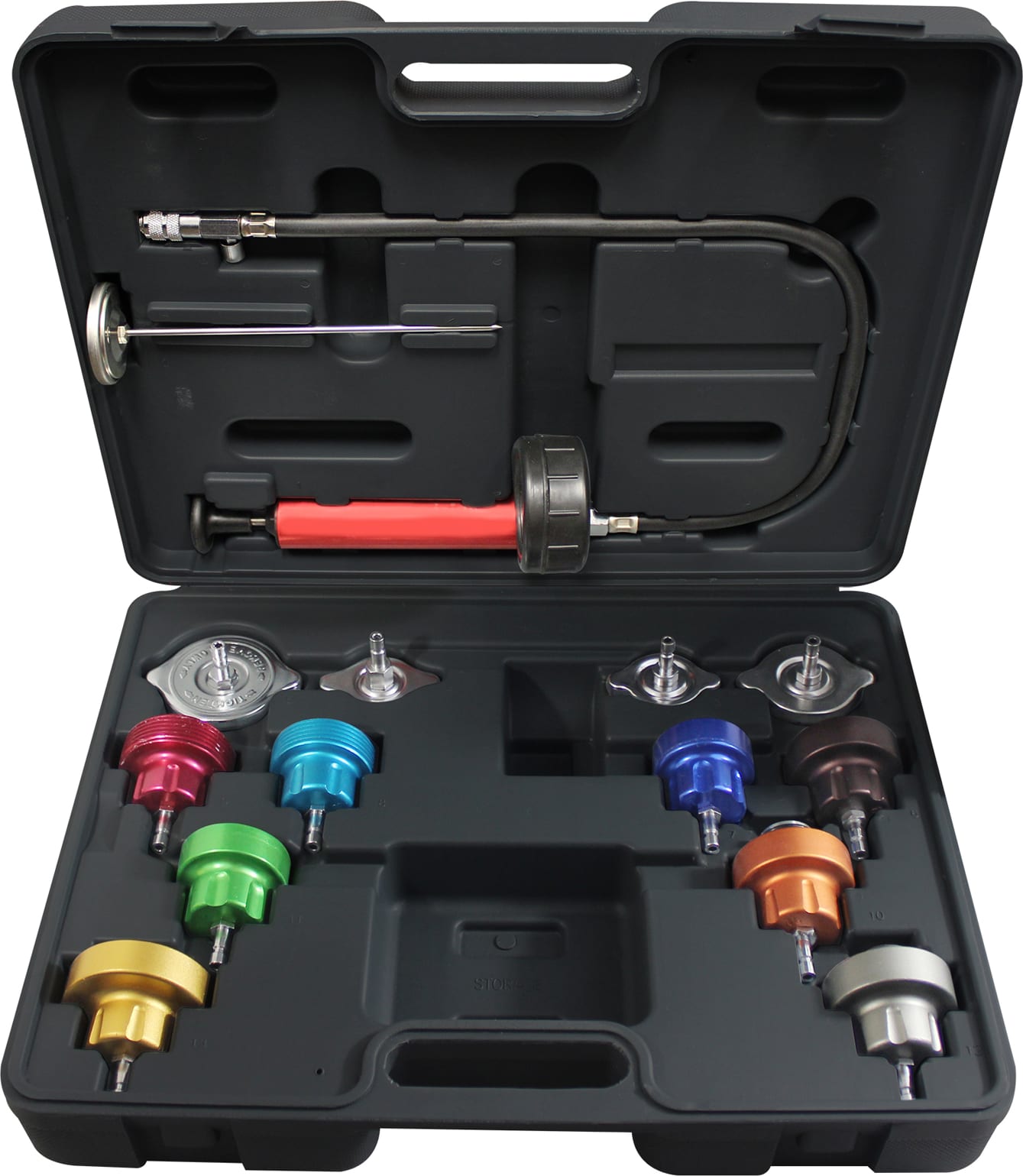 Mastercool 43300 14 Piece Universal Cooling System Pressure Test Kit Mastercool 43300 14 Piece Universal Cooling System Pressure Test Kit