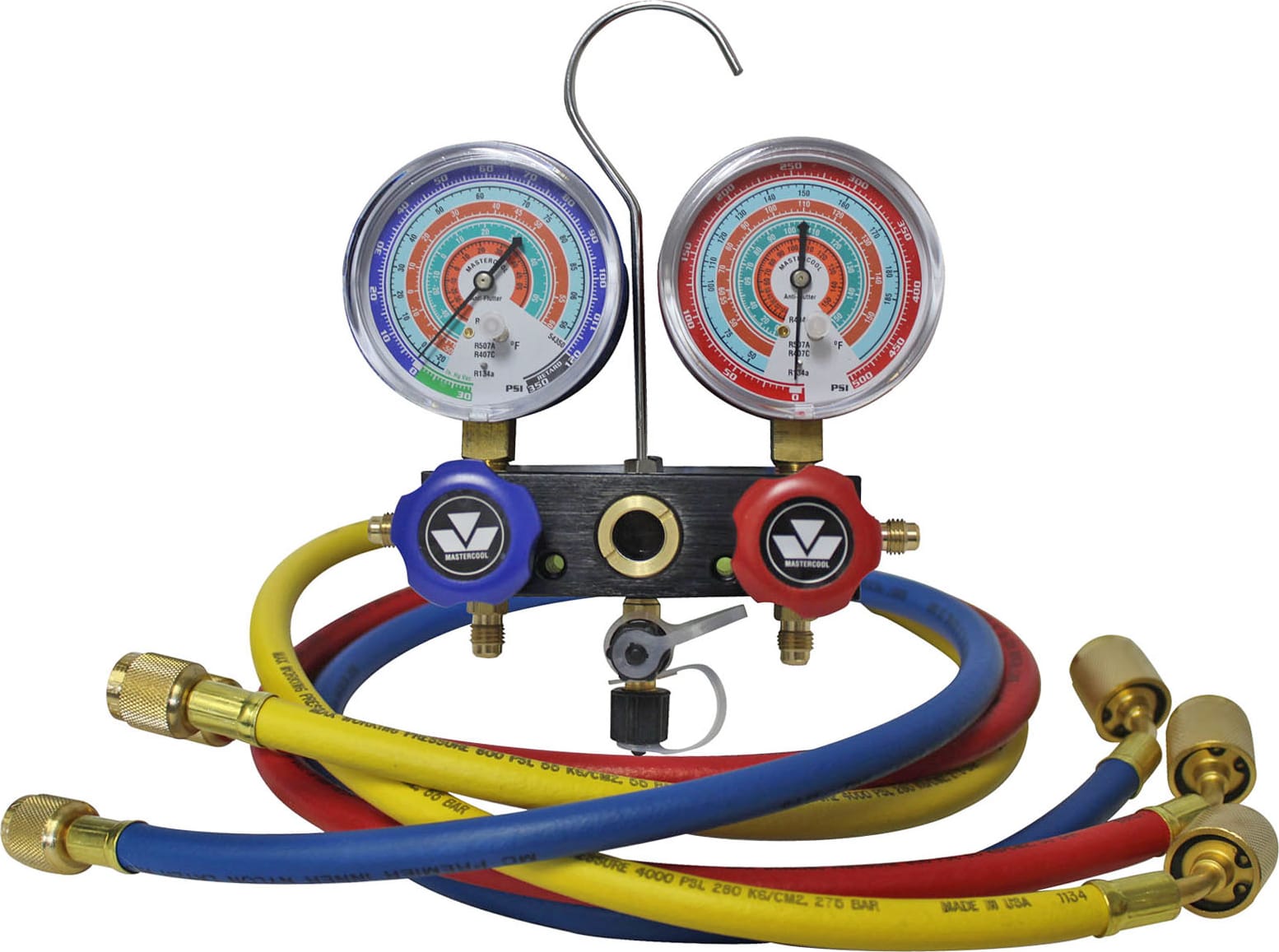 Mastercool 54272 - R404A, R407C, R507A, R134a Aluminum Manifold Gauge Set