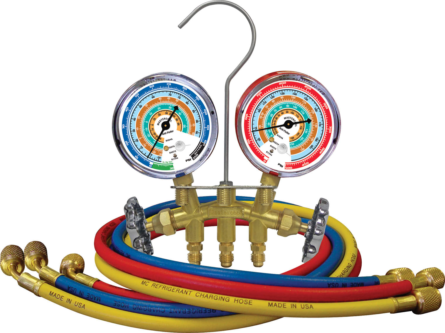 Mastercool 56261 - R404A, R407C, R507A and R134a 2-Way Brass Manifold Gauge Set