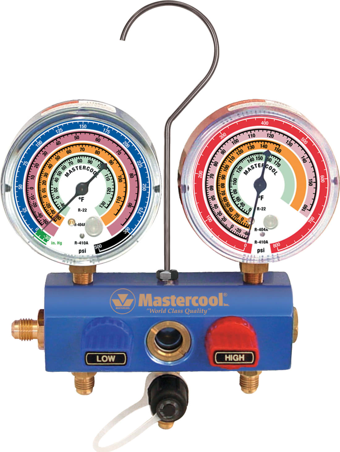 Mastercool 58203 - R410A, R22, R404A 2-3-Way Aluminum Manifold with 3 1/8-Inch Gauges