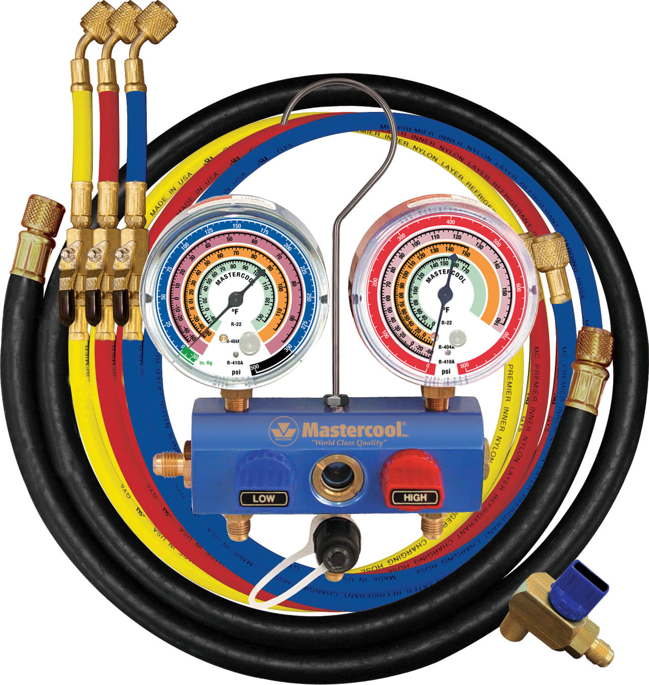 Mastercool 59872 - R22, R404A, R410A 2-Way 3/8″ Ball Valve Manifold Gauge Set