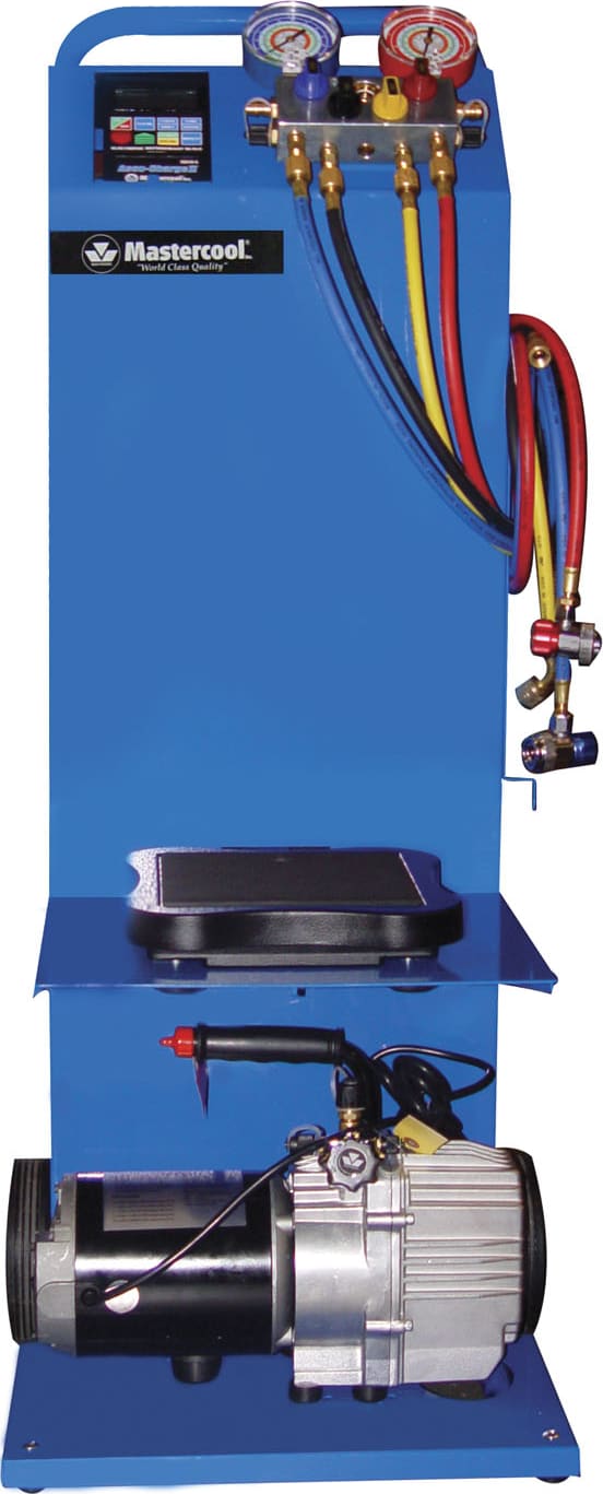 Mastercool 91686 - 4 Way Aluminum Block Manifold, 5 CFM Vacuum Pump, 110 V