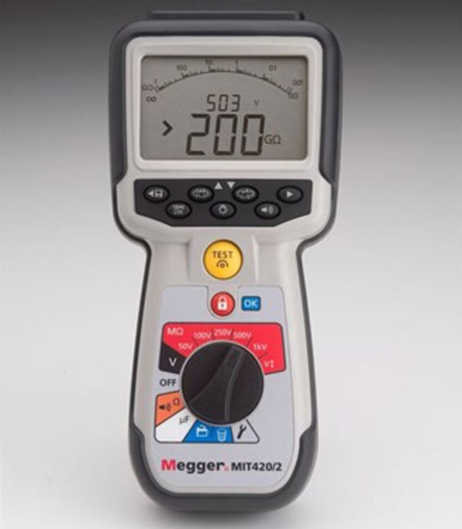 Megger MIT420/2 Megohmmeter /  Insulation Resistance Testers - Type: Battery, IR Test Voltage: 100 V, Maximum Insulation Resistance: 200 G Ohms