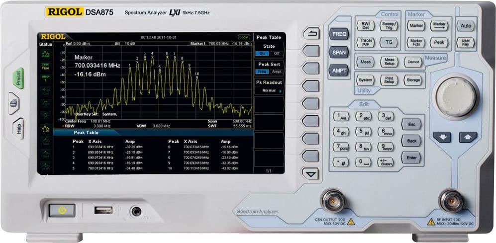 Rigol DSA875-TG 9 kHz to 7.5, GHz Spectrum Analyzer (with tracking generator, factory installed)
