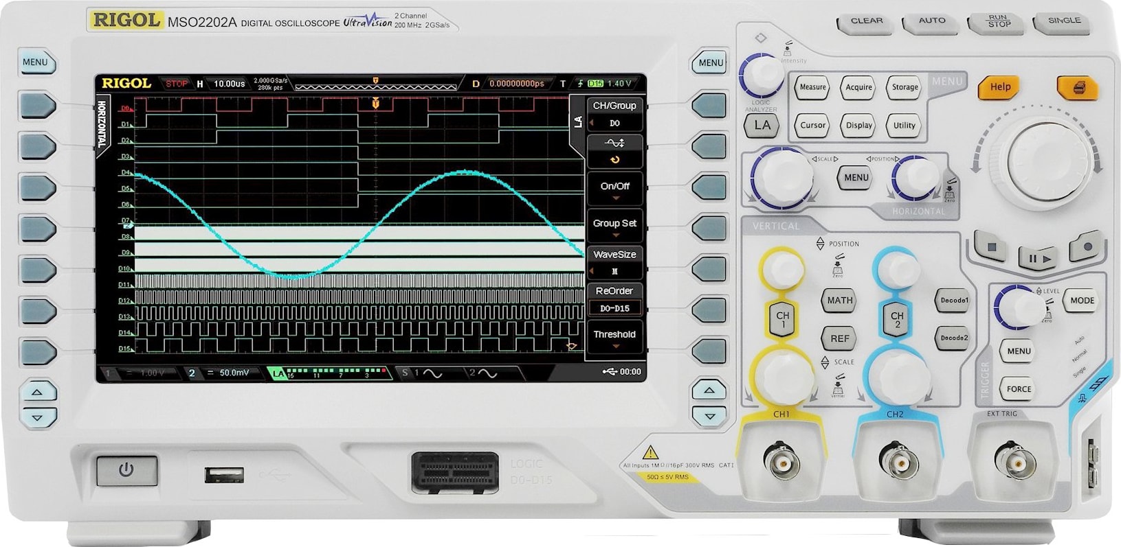 Rigol MSO2202A-S Mixed Signal Oscilloscope 200MHz, 2 16 MSO   2 CH Source