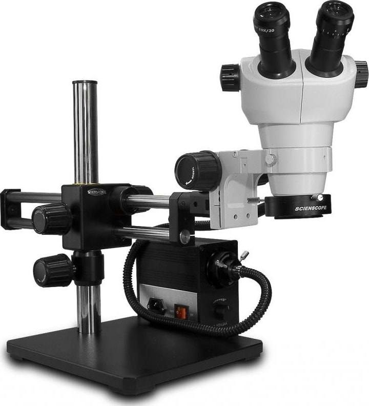 Scienscope CMO-PK5E-AN-D E-Series 0�-45� Tilting Head on "Dual Arm Boom Stand" with Fiber Optic Ring Light