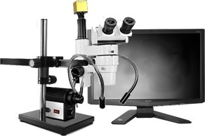 Scienscope CMO-PK7E-DPL-D E-Series 0�-45� Tilting Head on Dual Arm Boom Stand w/ HD camera & Fiber Optic Dual Pipe Light