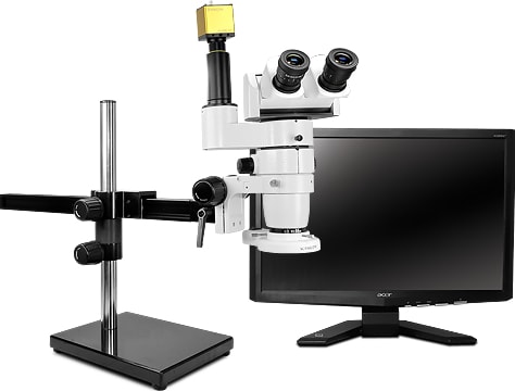 Scienscope CMO-PK7E-LED-S E-Series 0�-45� Tilting Head on Single Arm Boom Stand w/ HD camera & LED Ring Light 