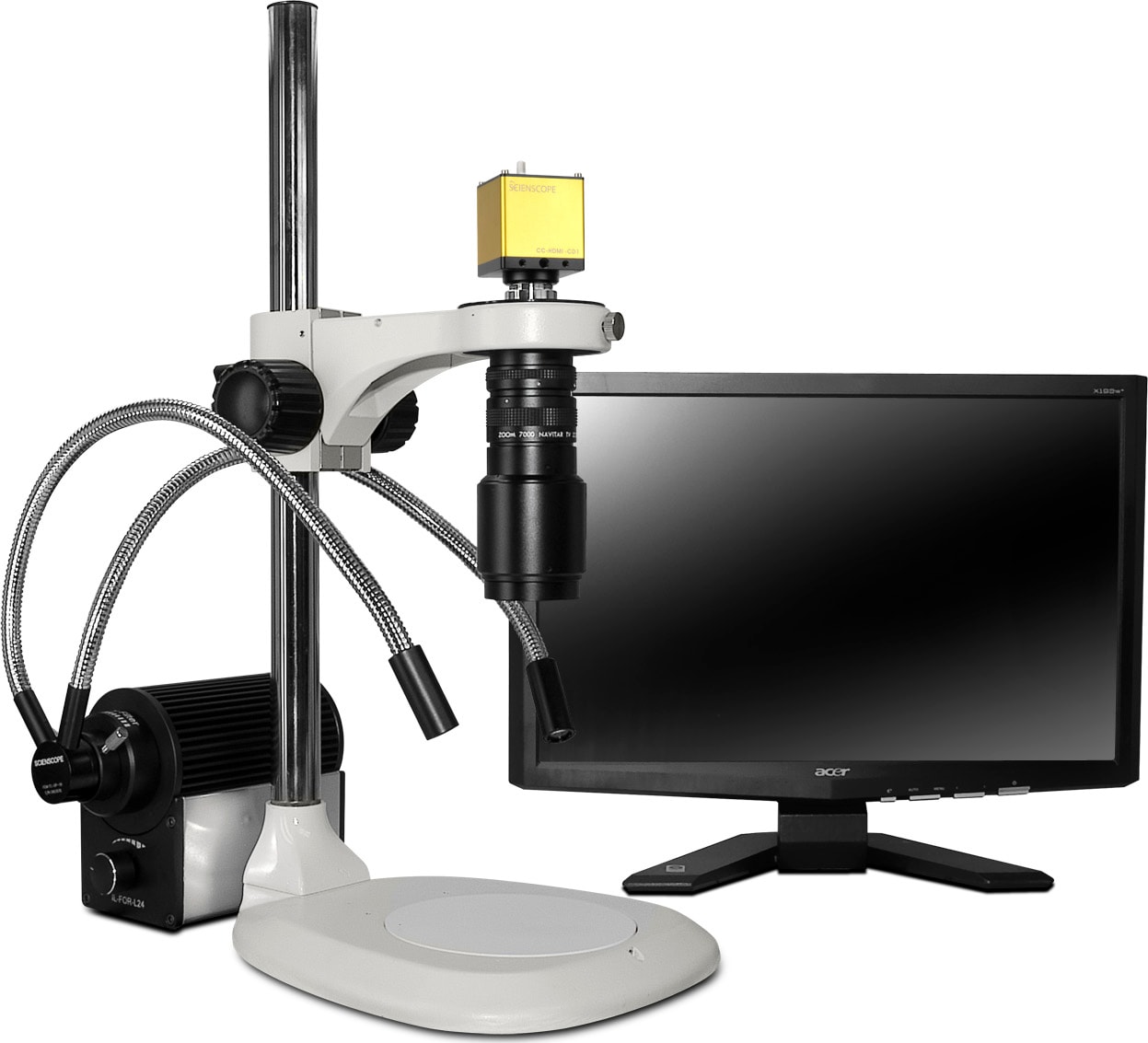 Scienscope MAC-PK1-DPL-HD Macro Lens w/ Extended Post Stand with Fiber Optic Dual Pipe Light& HD Camera