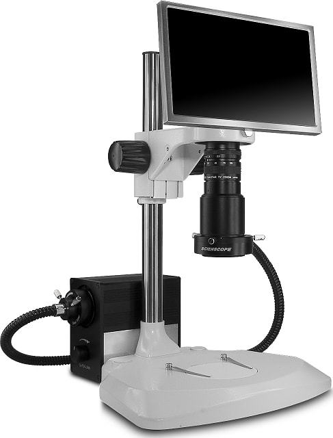 Scienscope MAC2-PK1-AN Macro Zoom Lens with HD Camera & Montior Combo on Extended Post Stand with Fiber Optic Ring Light