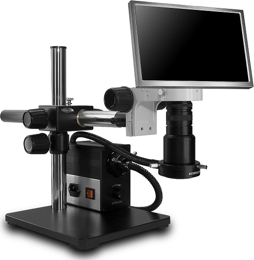 Scienscope MAC2-PK5-AN-S Macro Zoom Lens with HD Camera & Montior Combo on Single Arm Boom Stand with Fiber Optic Ring Light