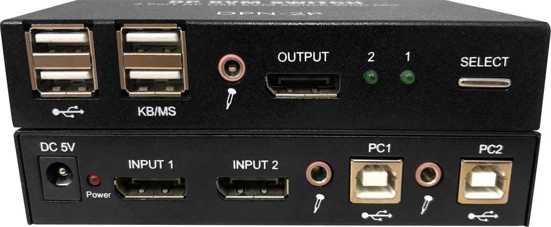 Smart-AVI DPN-2P-S - 2-Port DisplayPort USB KVM Switch with Mic Audio and 2.0 Support Touchboards