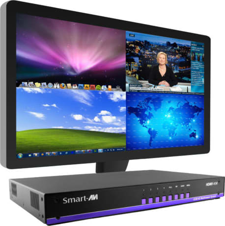 Smart-AVI SM-HDMV-KM-S - 4-Port HDMI/USB KVM Multiviewer with Fast Switching via Mouse