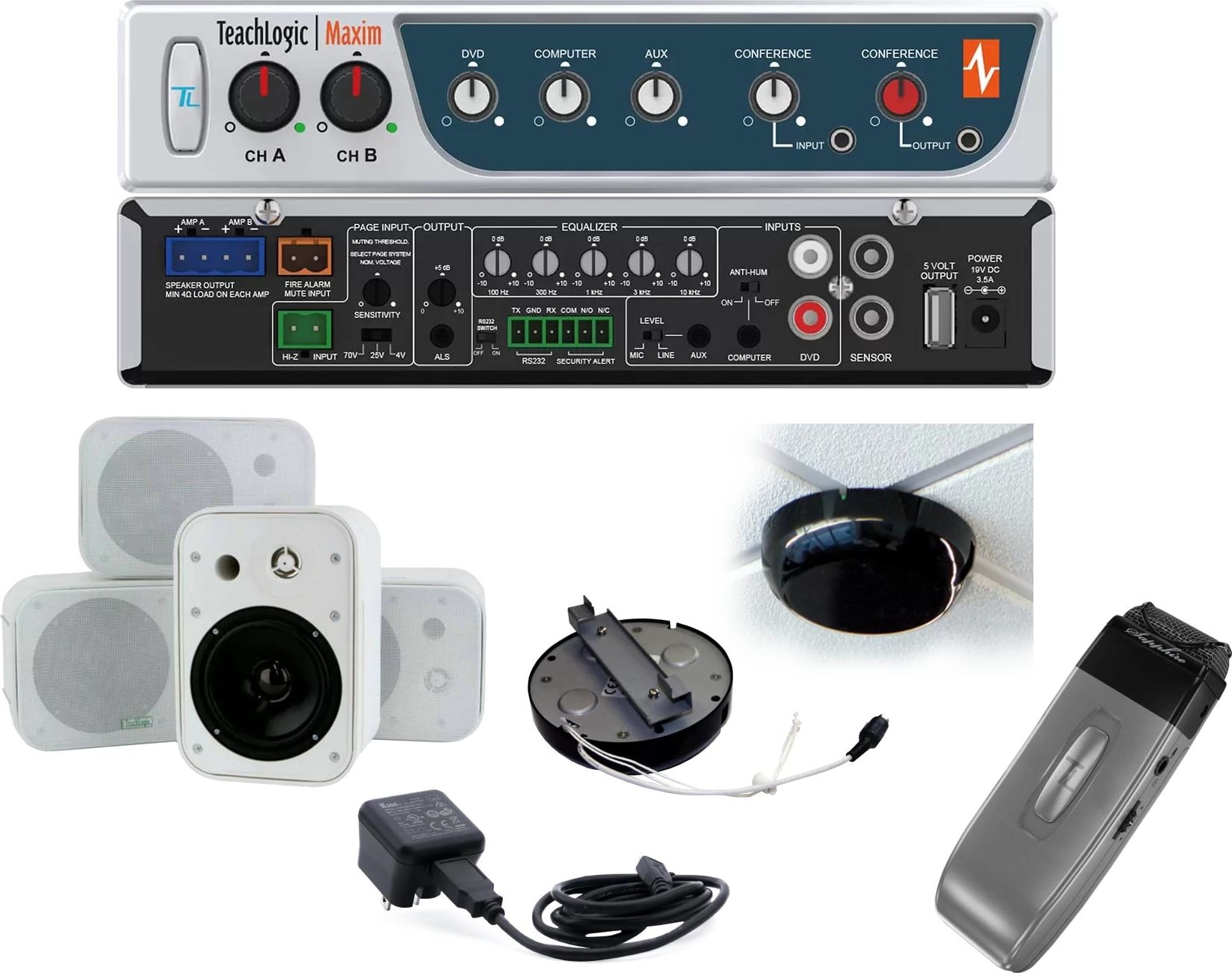 Teach Logic IRM-6150/WM4 - Maxim III w/Wall-Mount Speakers, Pendant Mic & Plug-in Charger