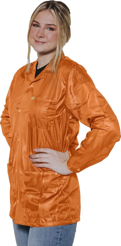 High Visibility Orange ESD Jackets: Lapel Collar, Three Snap