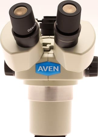 AVEN - DSZ-44 BINOCULAR MICROSCOPE 10X TO 44X MOUNTED ON DOUBLE ARM BOOM  STAND WITH CLAMP AND E-ARM FOCUS MOUNT WITH INTEGRATED RING LIGHT