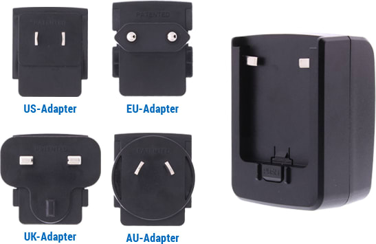 ecom TC S02 Charger with USB-A Socket and EU-, UK-, US-, AU-Adapter