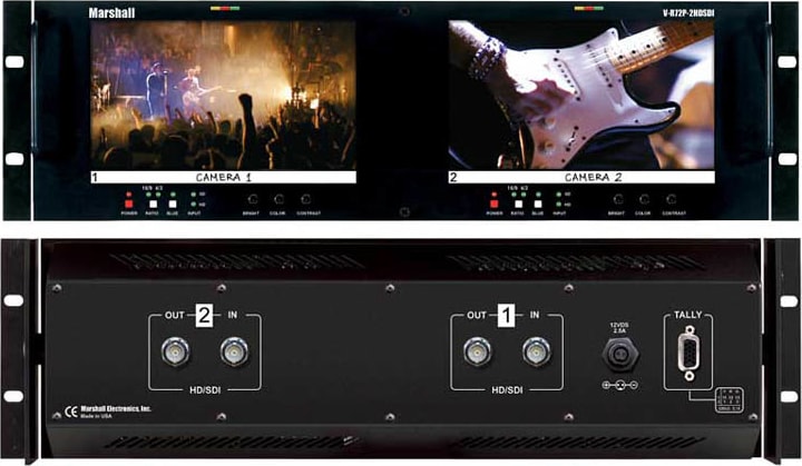 RACK 2 Monitors Double analogique/SD-SDI Marshall V-R72P-2SD Dual 7 16