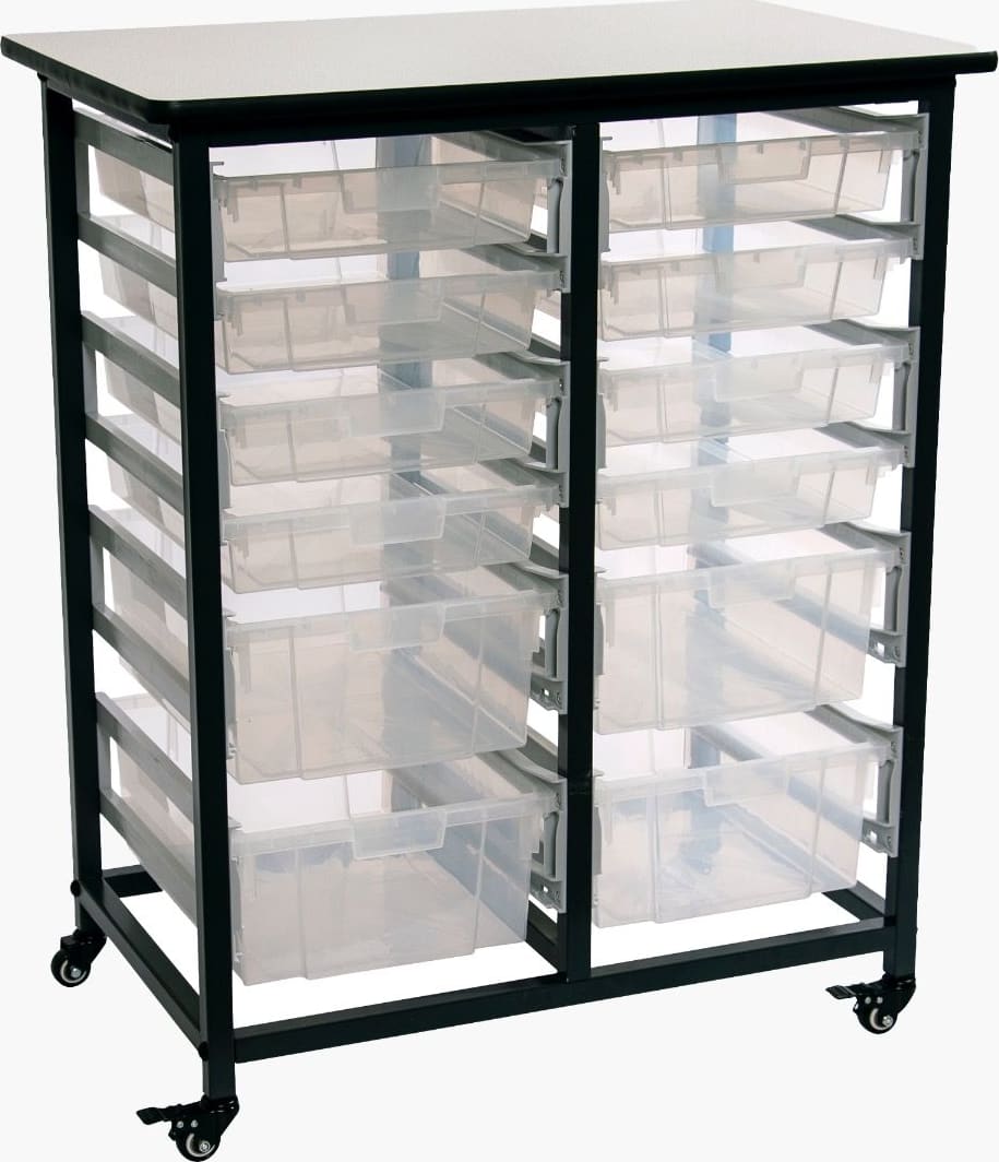 Luxor MBS-DR-8S4L-CL Mobile Bin Storage Unit - Double Row with Large and  Small Clear Bins