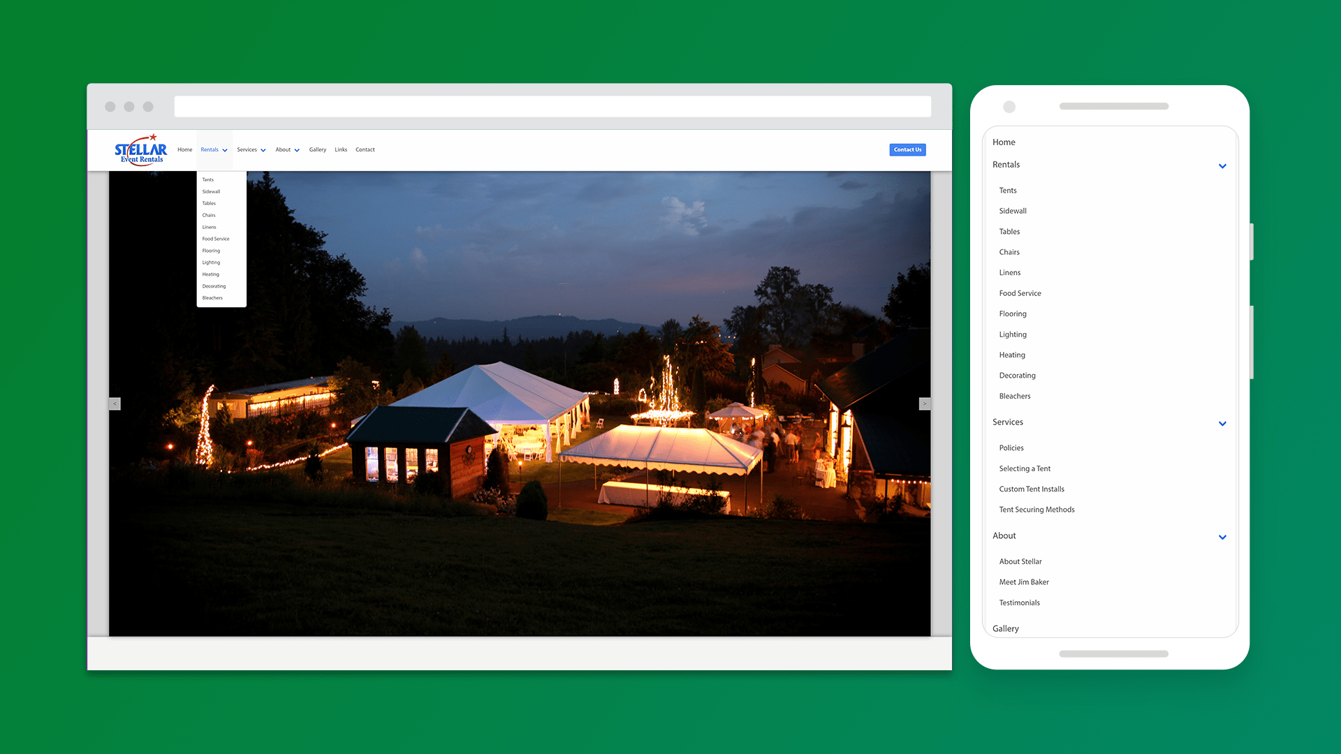 Home page with dropdown menu