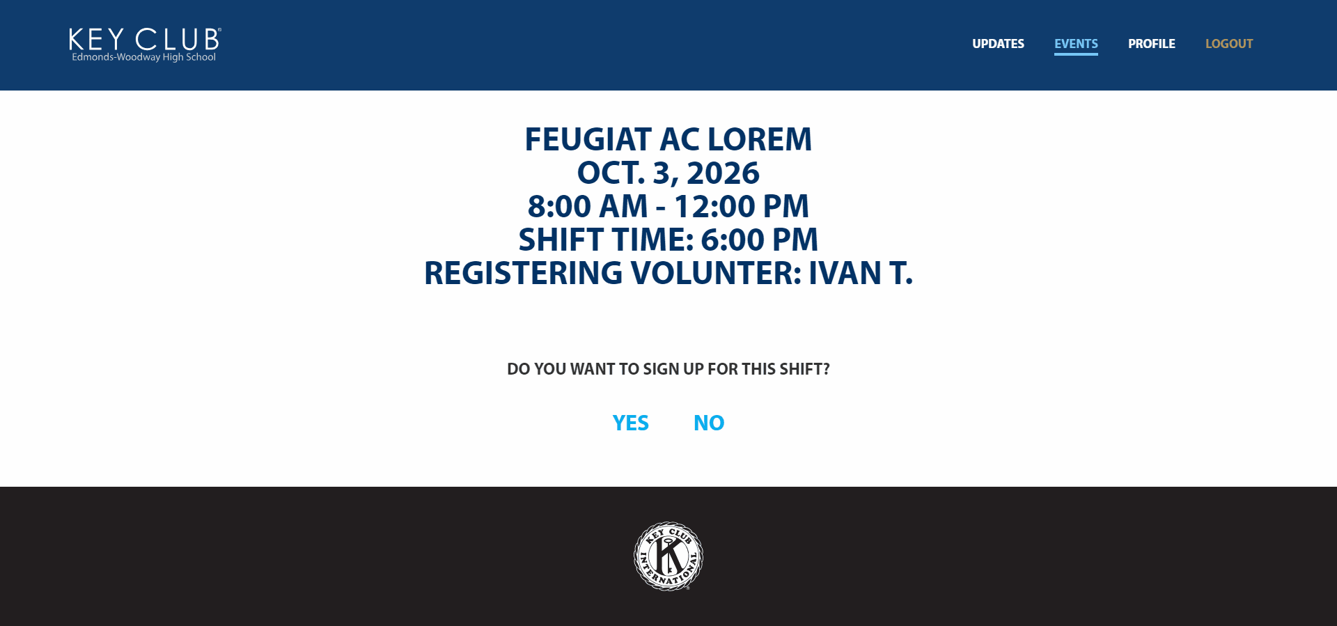 Event registration page