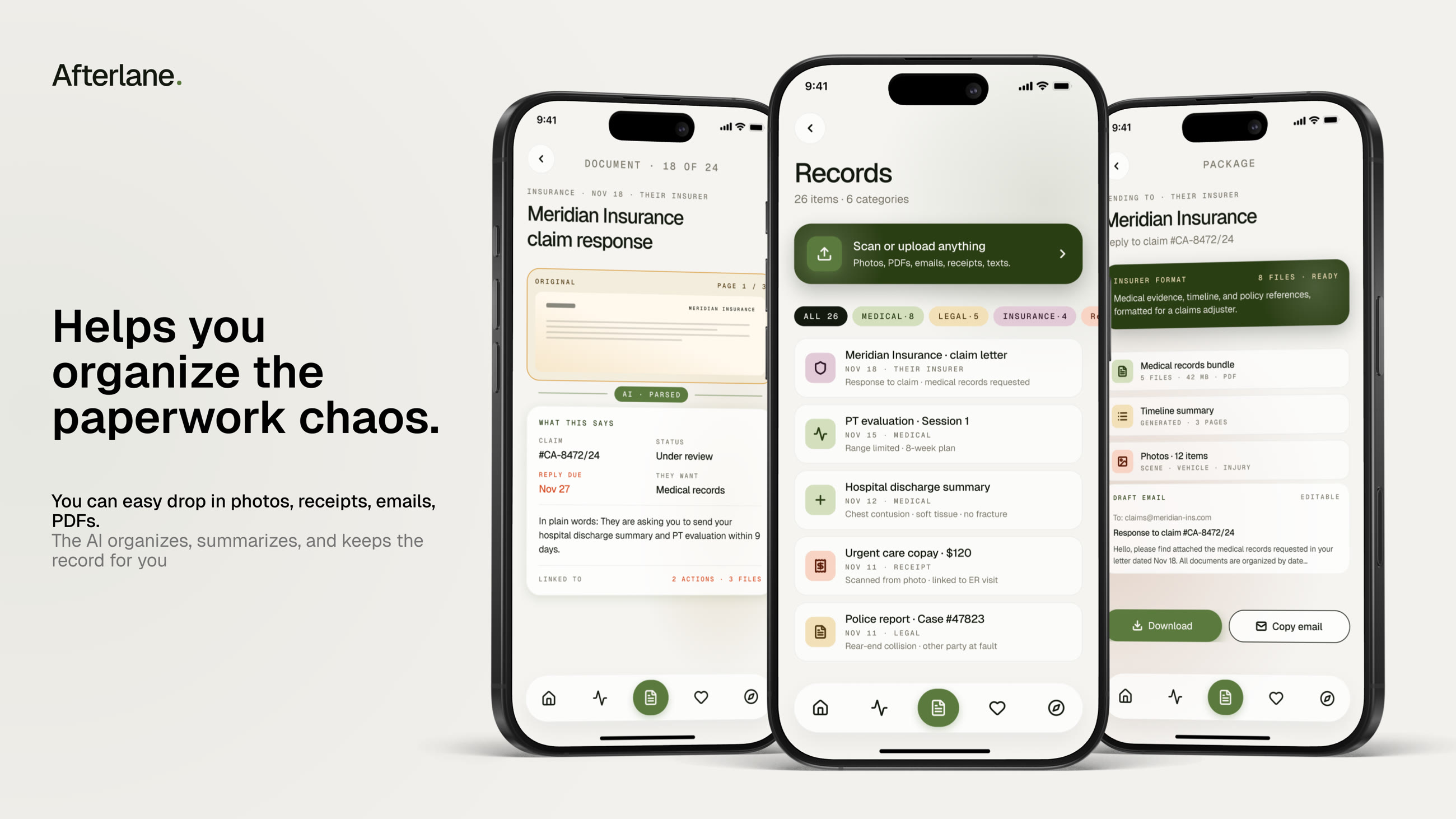 Scan anything; the AI organizes it and packages it for whoever needs it