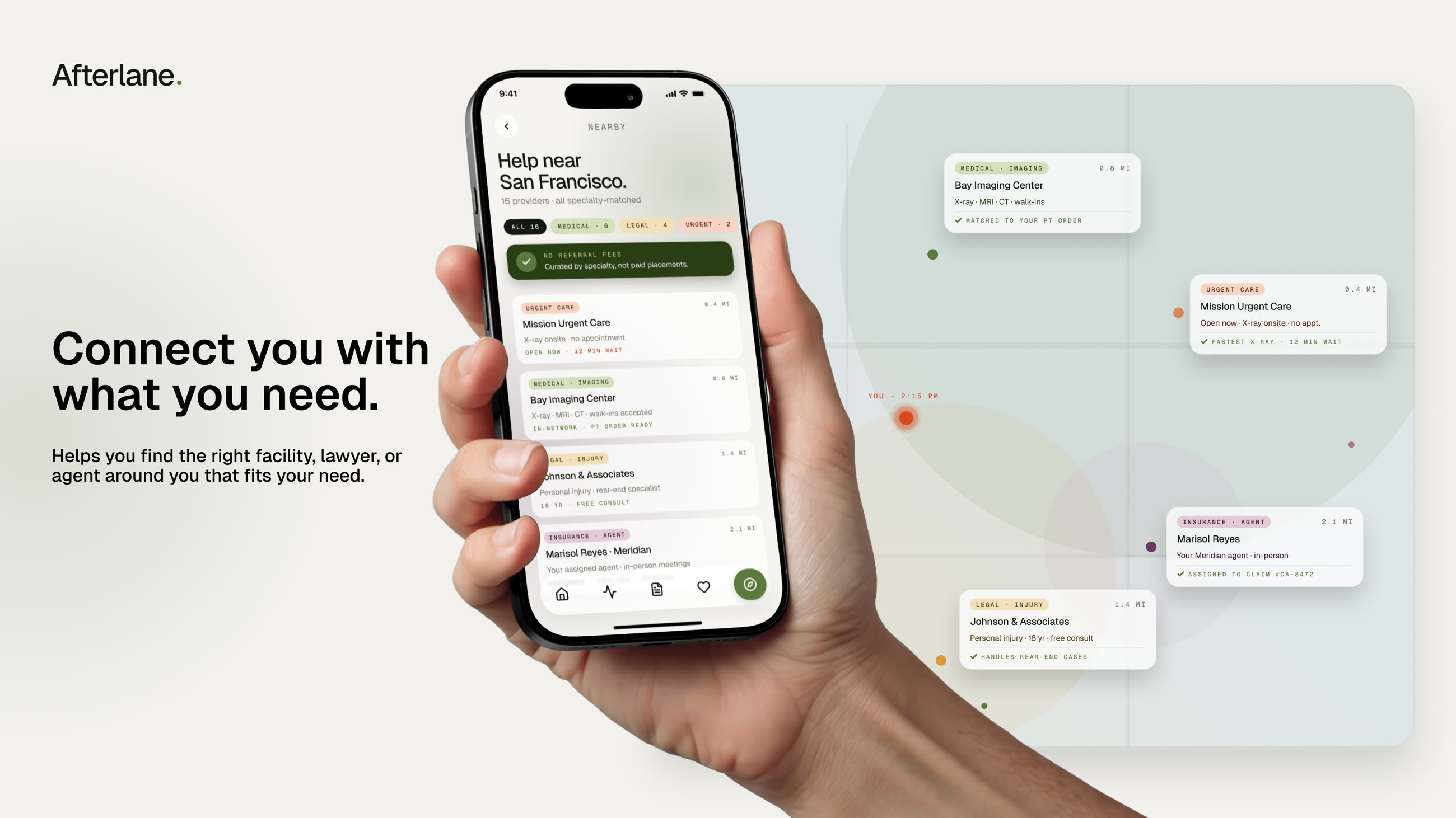 Matched by specialty, not paid placement, and the interface says so