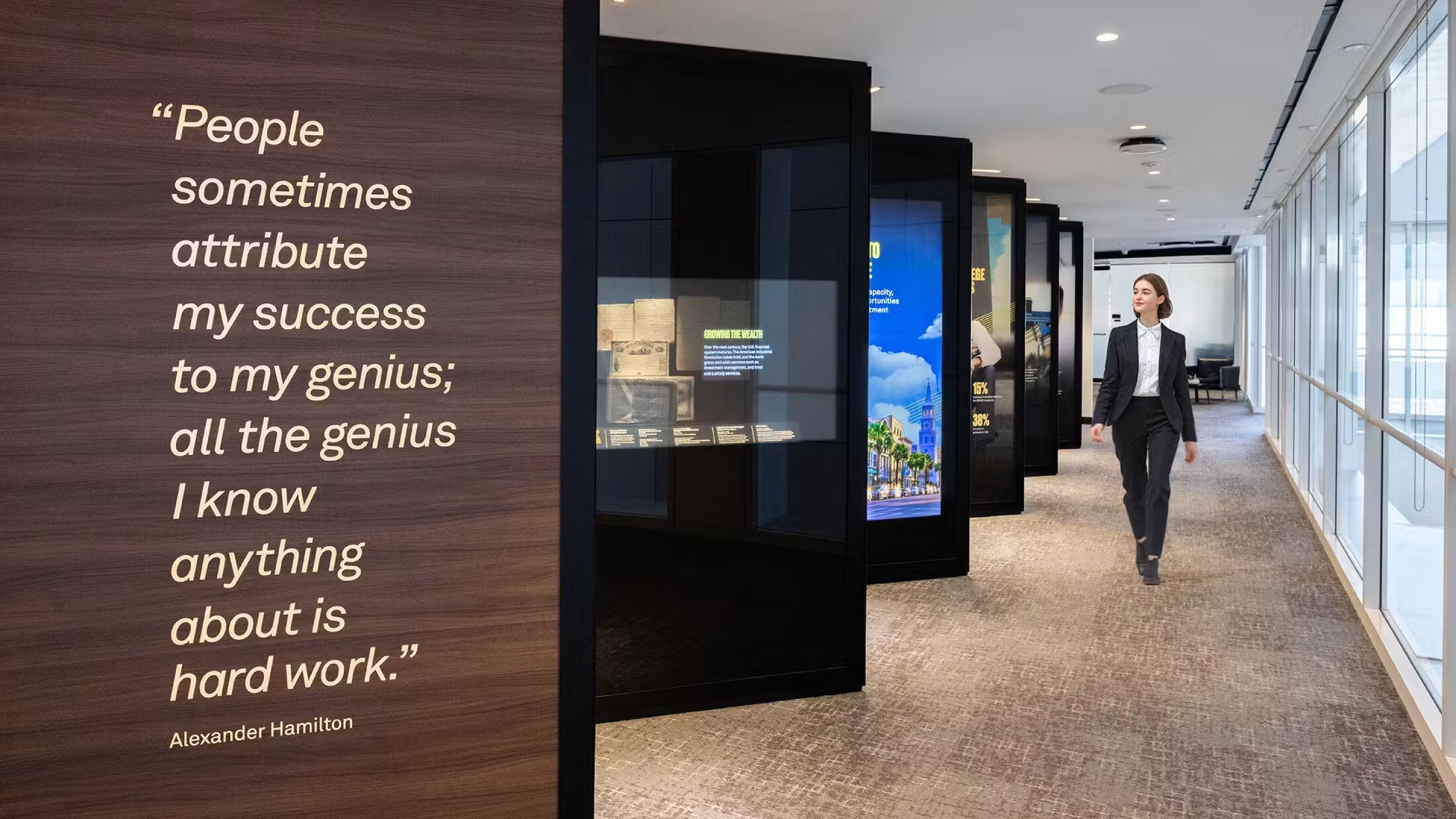 Transparent OLED displays woven into the executive corridor
