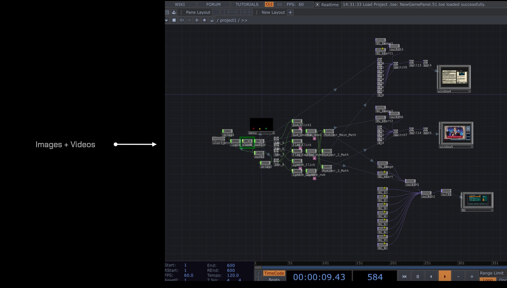 The TouchDesigner engine driving all three screens