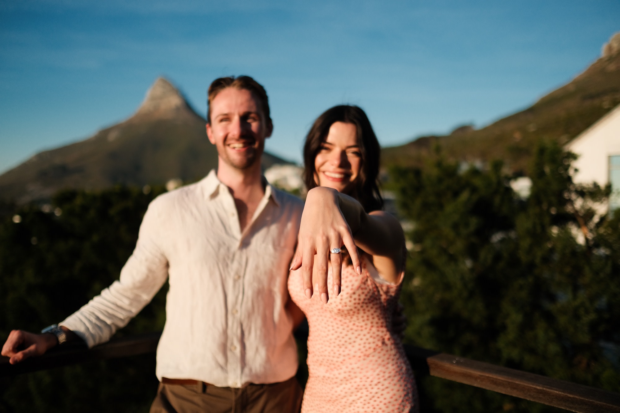 The couple together in golden evening light