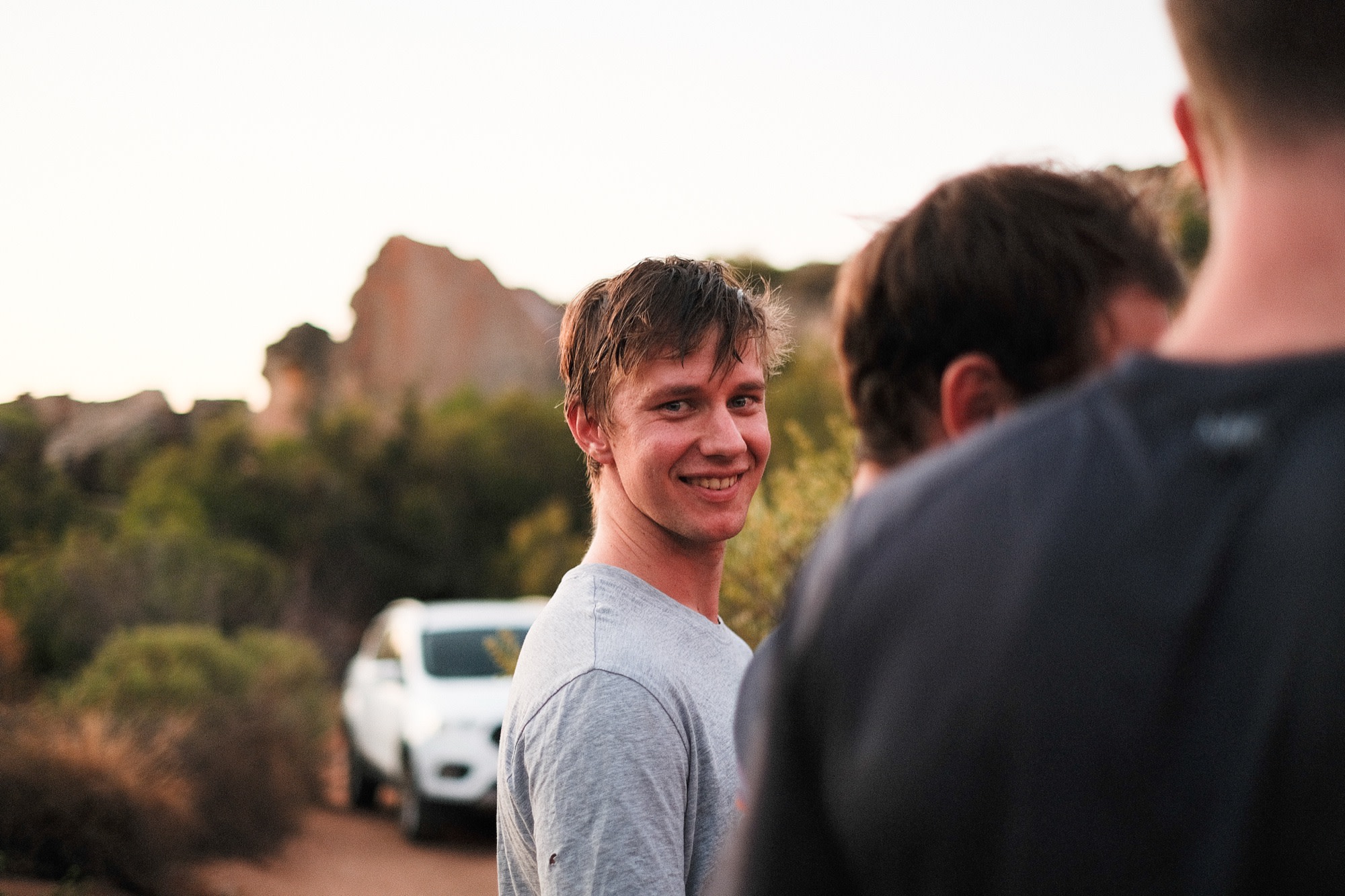 A golden-hour glance among friends
