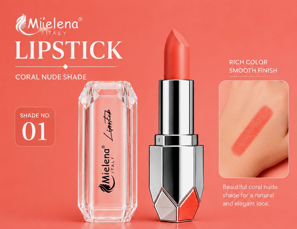 Mielena Italy Lipstick Shade 01 – Coral Nude Lipstick - Image 2