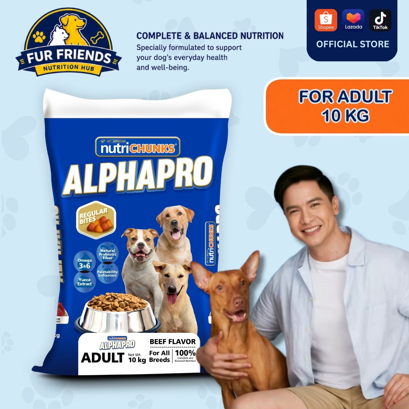 ALPHAPRO Dog Food - REGULAR BITES - Adult Beef Flavor (For All Breeds) Sack 10kg
