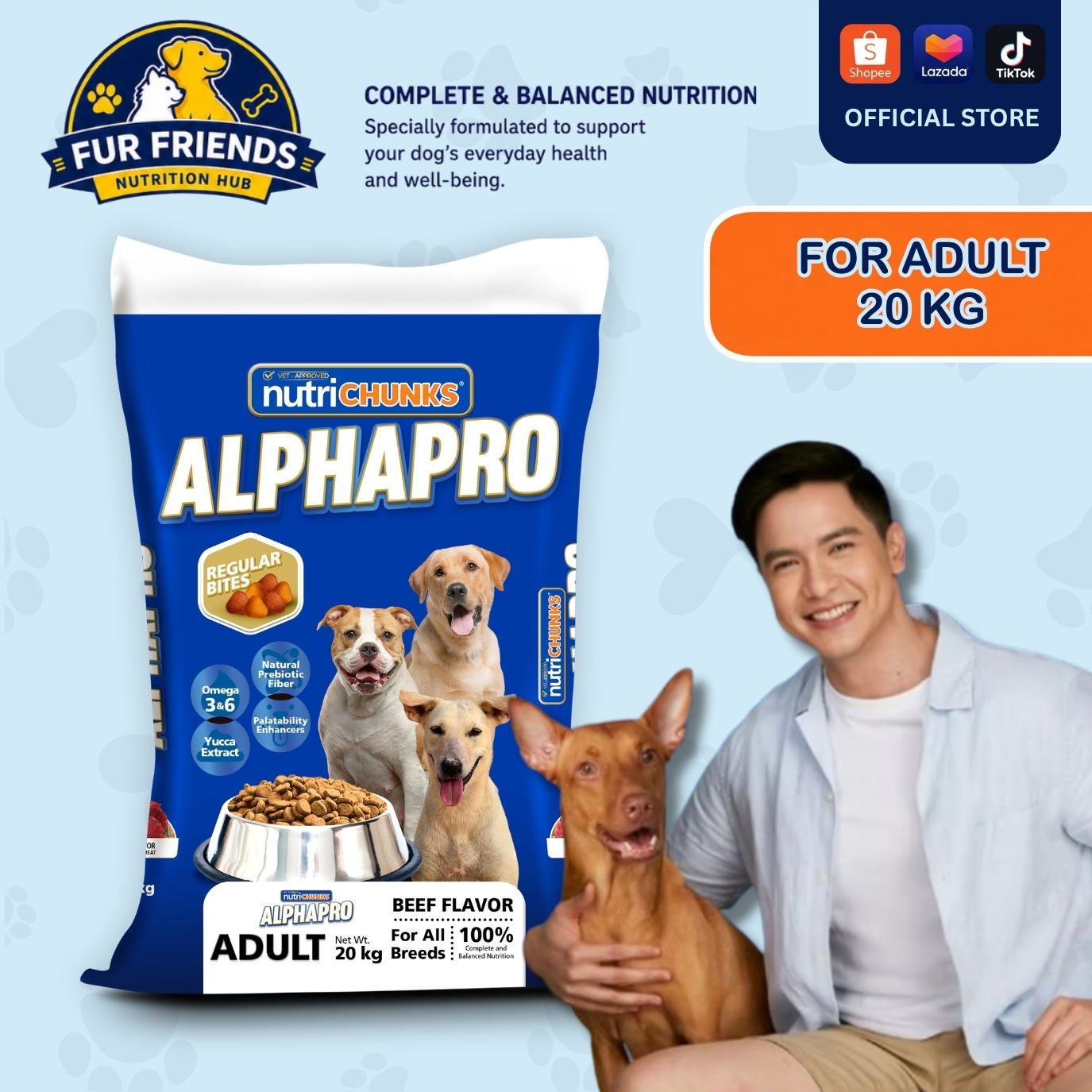ALPHAPRO Dog Food - REGULAR BITES - Adult Beef Flavor (For All Breeds) Sack 20 kg