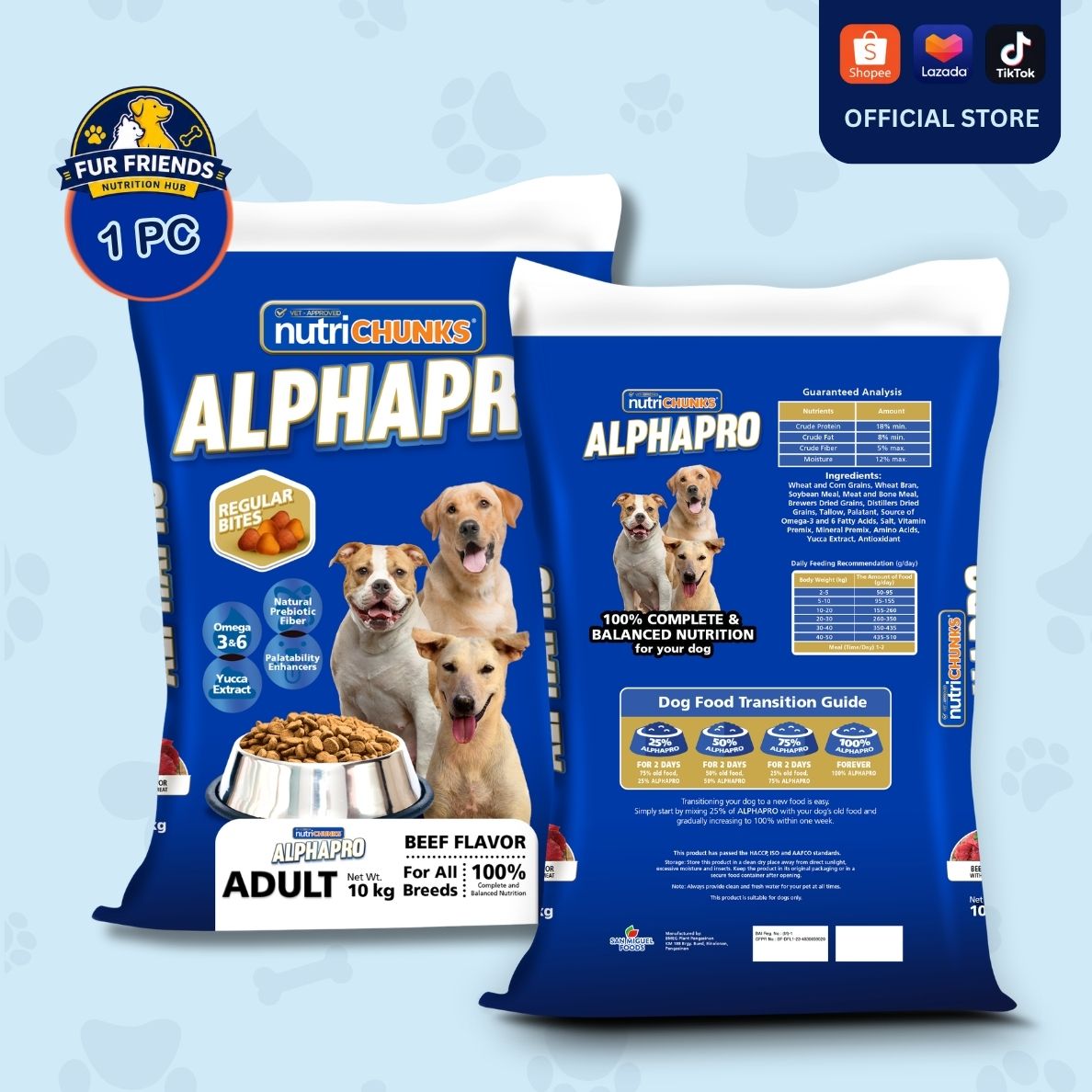ALPHAPRO Dog Food -Puppy Bites (Milk & Chicken Flavor) Kibbles 10KG